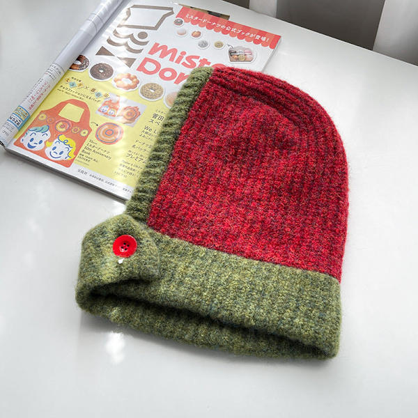 Fargematchende Lue Dame Høst og Vinter Halsbeskyttelse Termisk Strikket Ullue Koreansk Stil Ridesikker Vindtett Knapp Erme Lue Yellow M（56-58cm）