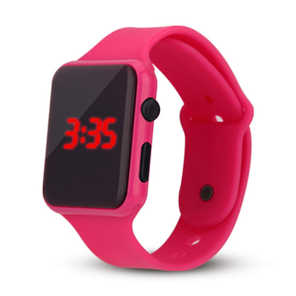 Apple Firkantet Mode Sports LED Silikone Elektronisk Børneur Red