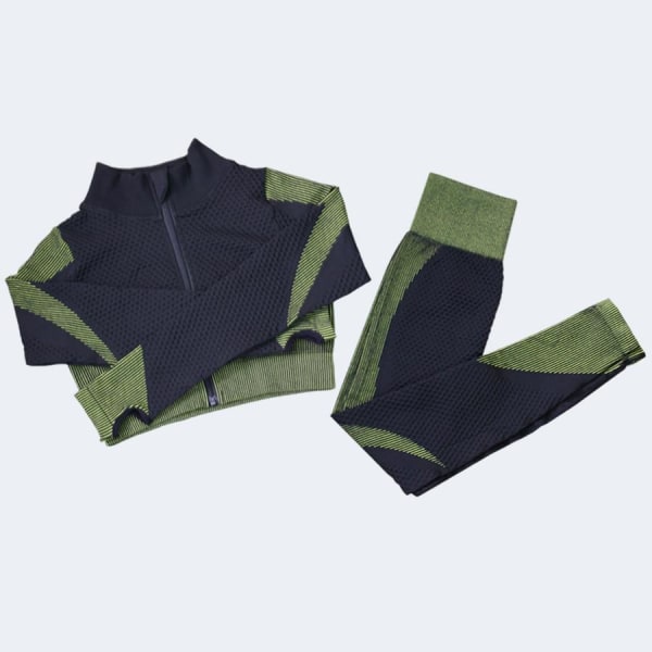 Yoga Set Långärmad Tröja+Sport-BH+Sömlösa Leggings Träningskläder Löparkläder Gymkläder 2pcs Black Suits M