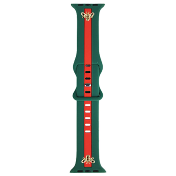 Klockarmband för Apple Watch iWatch 42-49mm Mörkgrön med Röd + Gyllene Bi