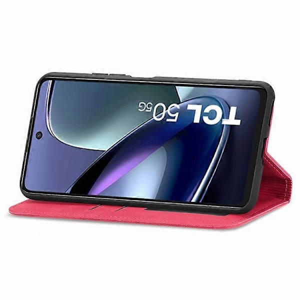 Kompatibelt Skal för TCL 50 5G, Läder med Kortfack, Magnetisk Stängning Red