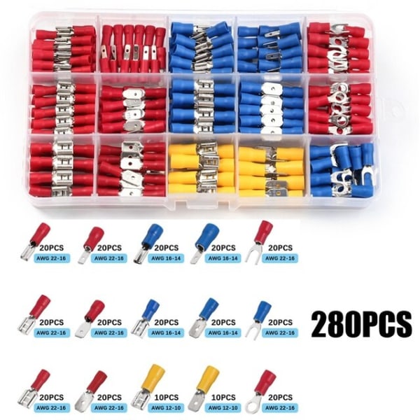 480 kpl valikoituja litteitä liittimiä, eristetty kaapelikytkin, sähköjohdon puristusliitin, rengas, haarukka, sarja, rengaskorvakkeet, valssattu sarja + pihdit As photo 720PCS