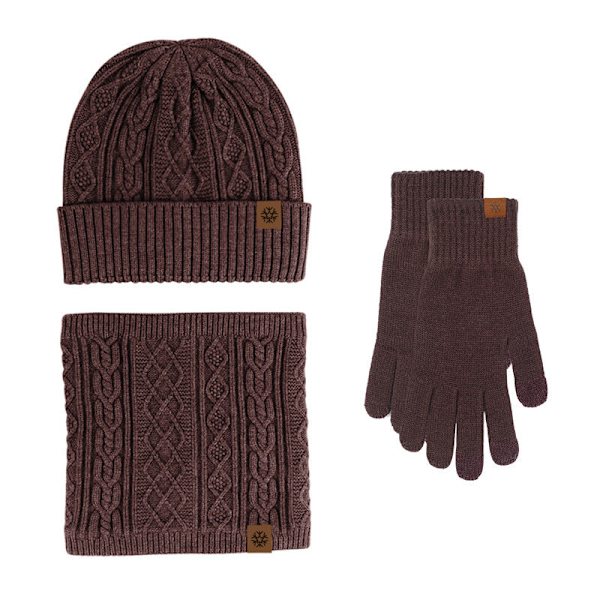 Handskar Mössa Halsduk Tredelat Set Pekskärm plus Sammet Varm Yllemössa Tredelat Set Wine red three-piece set
