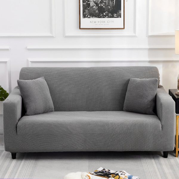Enfärgad Universal Sofföverdrag för Alla Årstider, Nordisk Trendig Stickad Stretch Allomfattande Sofföverdrag Dammtät Soffkudde Gentleman gray M [double length within 145-185cm]]