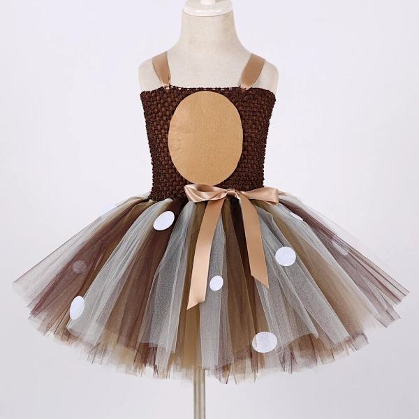 Hirvipuvut tytöille, joulumekko lapsille, Halloween-asut, poro tyllihame, syntymäpäiväprinsessan vaatteet, ruskea Dress with Headband