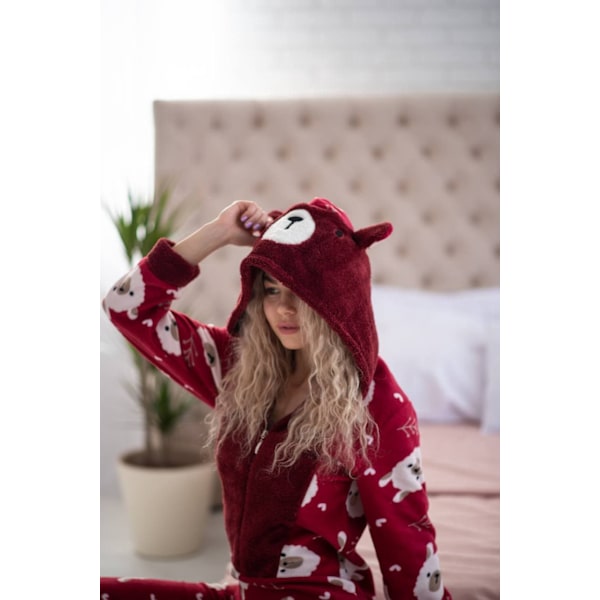 Dam Pyjamas Jumpsuit (kigurumi) med Ficka på Baken (popojama) Popojama Röd Alpaca Transparent red S
