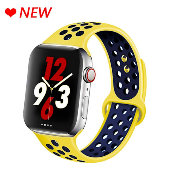 Silikoniranneke Apple Watch -rannekkeelle 44mm 40mm 38mm 42mm Hengittävä urheiluranneke iWatch serie 5 4 3 2 SE 6 -kellon ranneke Yellow dark blue 42MM or 44MM-S M
