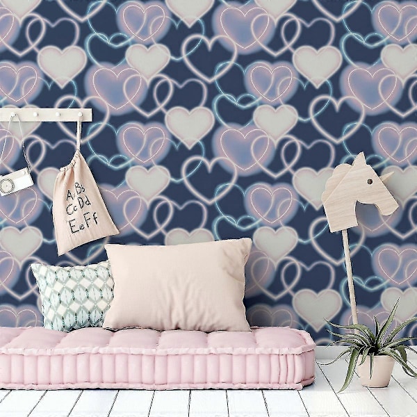 Neon Heart Tapet Arthouse Navy/Rosa Navy/Pink