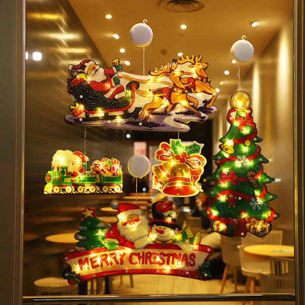 Vindusklistremerker Hengende Lys Juledekorasjonslys Utstillingsvindu Butikk Led Sugekopplampe Små Fargede Lys Family photo (10 small and 3 large)