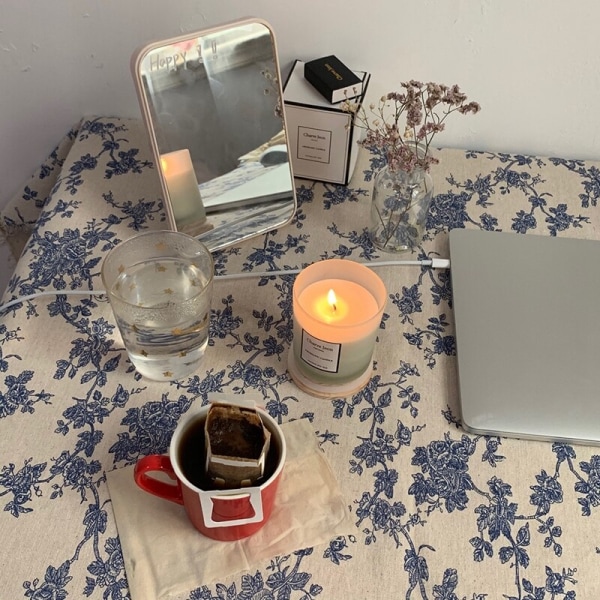 Koreanske blomstrede duge Retro Bomuld Linned Sofabord Spisebordsdækning Duge Picnic Foto Baggrund Klud Værelsesindretning Blue rose printing 100x150cm