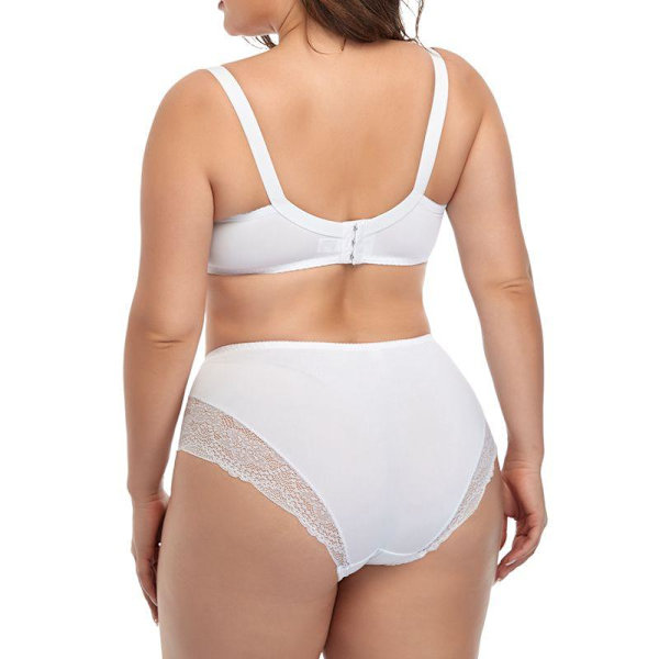 Kukkainen pitsialusvaatesetti naisille, plus-koko, D-kuppi, XL 2XL 3XL 4XL 5XL 6XL, kokokuppiset rintaliivit ja erittäin ohuet alushousut White 85D