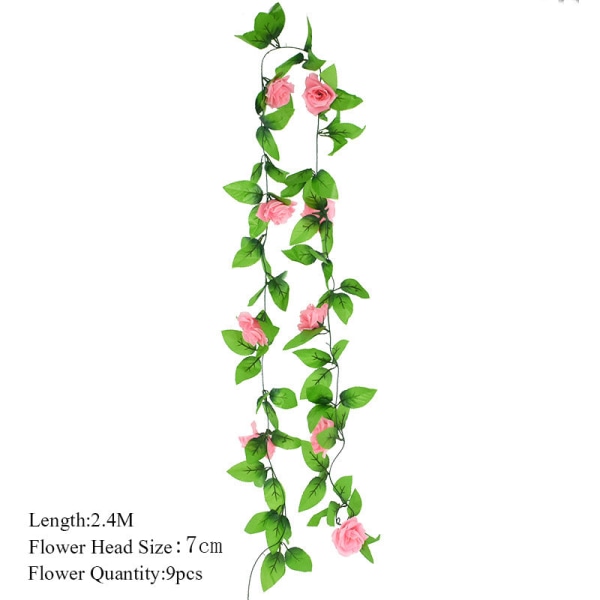 2,3 m blomsterkrans konstgjord blomsnöre med löv Siden Sakura körsbärsblommor murgröna vinstockar för hemträdgård bröllop valvbågedekor F02 pink vine