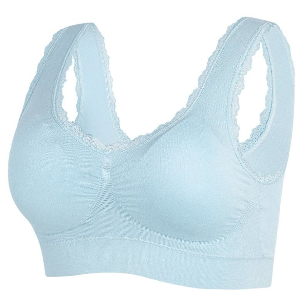 BH för medelålders och äldre, plus size, utan stålbygel, damväst, sport-BH Blue L