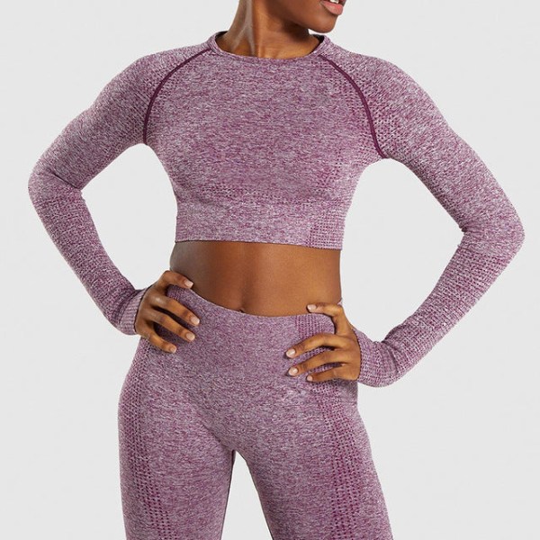Set Gym Kläder Fitness Leggings+Cropped skjortor Sport Suit Dam purple S