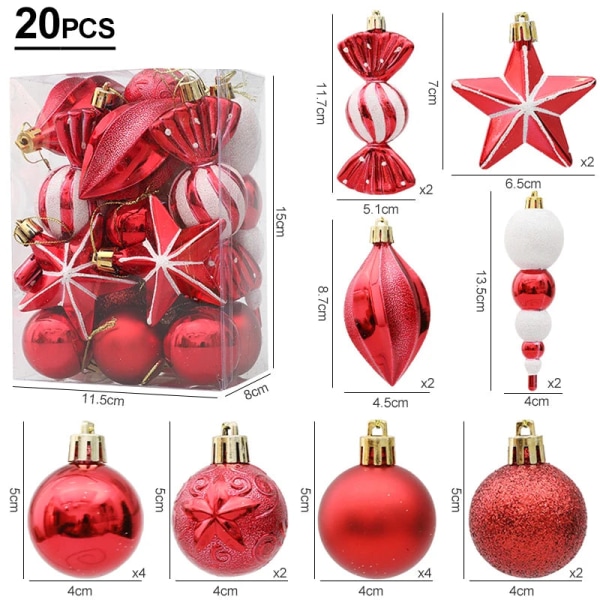 Julgranskulor Röd godisrör Hängande prydnad Stora hängen Set Juldekorationer för hemmet 2024 Natal Navidad nyår Red-20pcs1