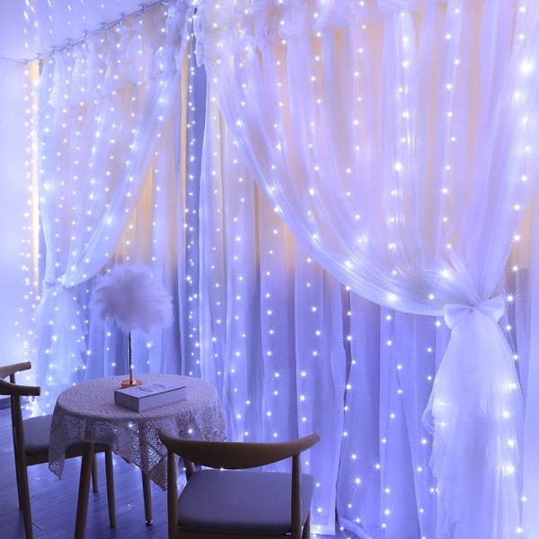 Jul USB Gardin Slinga Girlang Ljus Fjärrkontroll Fairy Light Juldekor för Hem Bröllopsfest Högtidsbelysning White 3M x 3M