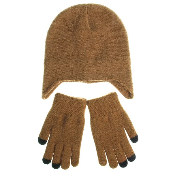 Ulkoilupipo ja käsineet, kaksiosainen setti, naisten fleece, korvien suojapipo ja käsinesetti #4 caramel color
