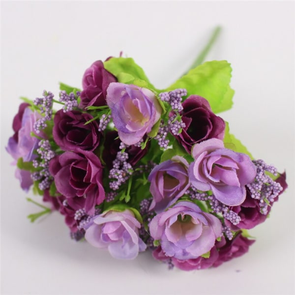 Høst 15 Hoder/Bukett Små Knopp Roser Bract Kunstig Blomst Silke Rose DIY Bryllup Hjem Jul Dekor Blomster Rose Gaver C PURPLE