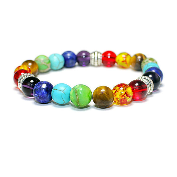 7 Chakra Healing Pärlarmband Naturlig Lavasten Tigeröga Pärlor Armband 8MM För Kvinnor Män Mode Yoga Smycken 23