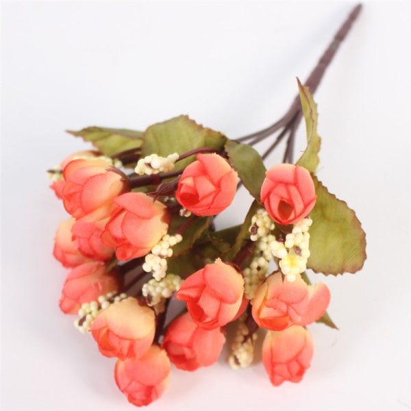 Efterår 15 Hoveder/Buketter Små Knopper Roser Bract Silke Kunstig Blomst DIY Bryllup Hjem Juleindretning Blomstergaver Fotorekvisitter B Yellow
