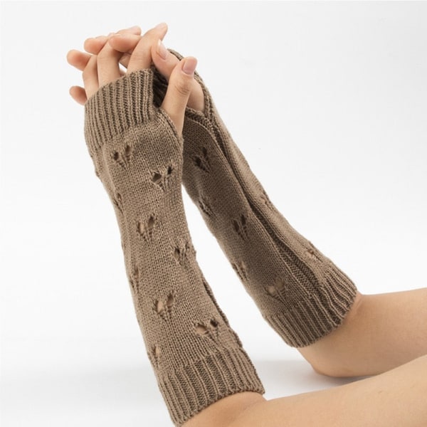 Nya Varmare Vinter Damhandskar Stilfulla Handskar Flicka Arm Virkad Stickning Ihåligt Hjärta Vante Varma Fingerlösa Handskar Dark Grey One Size