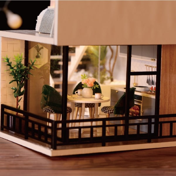 Cutebee DIY DollHouse Kit Trädockahus Miniatyrdockhus Möbelsats med LED-leksaker för barn Födelsedagspresent L32 L27A