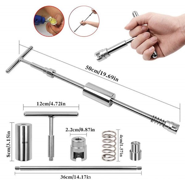 Universal Bil Dent Udtrækker Metal T Dent Reparationsværktøj Auto Reparationspladesæt Glidhammer Omvendt Hammer Lim +18 stk. Limtræk 42cm Middle