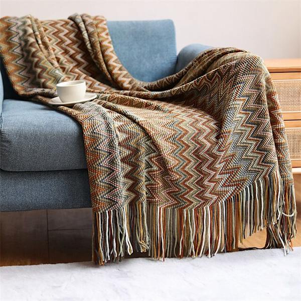 Bohemia Pläd Filt För Säng Mjuka Stickade Filtar Med Tofs Dekorativ Sängfilt Sofföverdrag Sängöverkast Hotell Resematta Brown 130x150cm 1pc