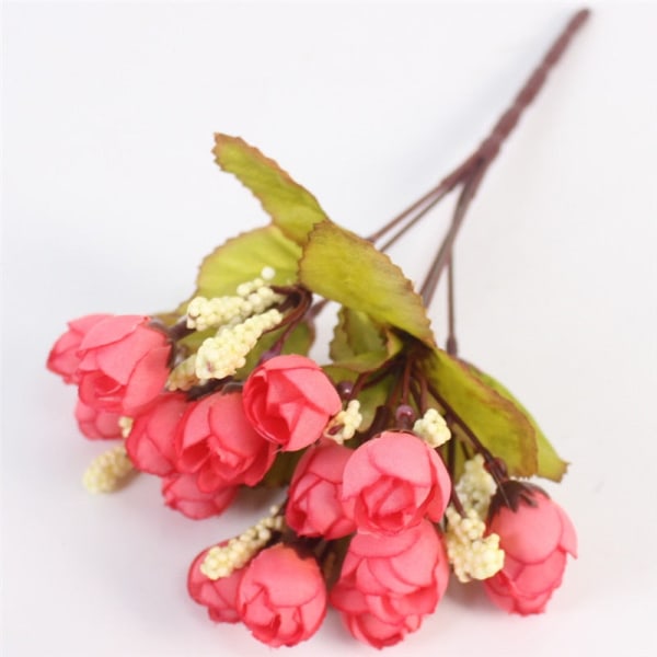 Höst 15 Huvuden/Bukett Små Knopprosor Högblad Konstgjord Blomma Sidenros DIY Bröllop Hem Juldekor Blommor Ros Presenter A Deep pink
