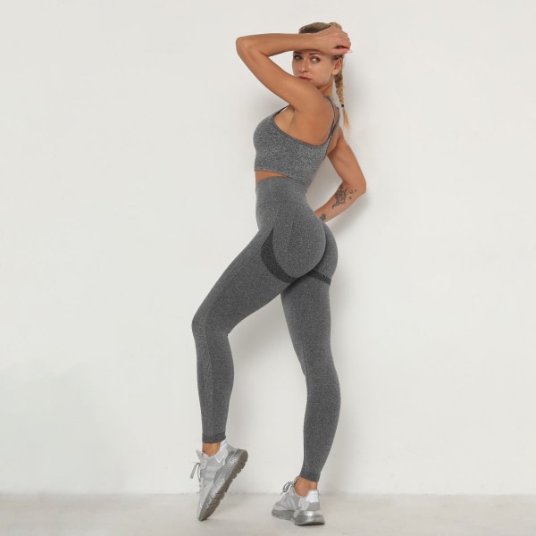 Europeisk och amerikansk stickad sömlös vikbar Peach Hip Raise Yoga Byxa Sport Tränings BH Yoga Kostym 6205 bra and trousers set-Black L