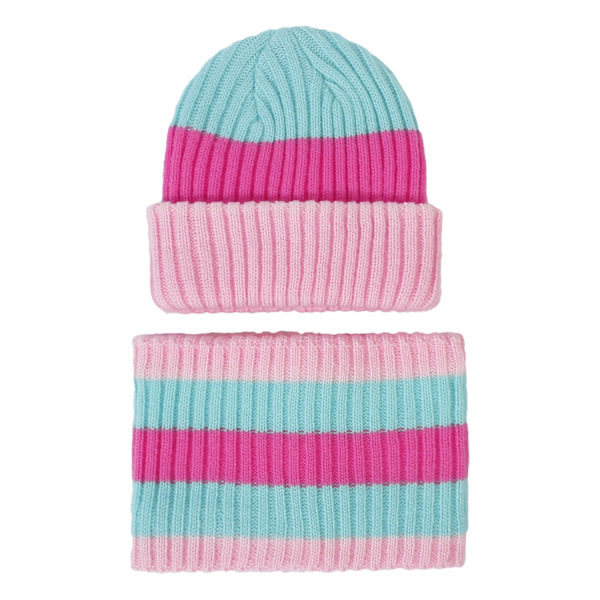 Strikket Lue Barnes 2023 Høst og Vinter Nytt Lueskjerfsett Stripet Strikket Ullue Light gray S size