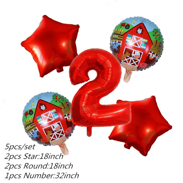 1 Set Folieballonger med Djurtema från Bondgården, Uppblåsbara, Grattis på Födelsedagen, Partydekoration, Barnfödelsedagstallrik, Mugg, Servett, Banner, Omslag 5pcs number 2 set