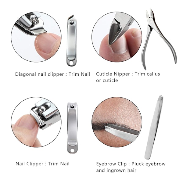 Professionell Manikyrset 8 delar Rostfritt Stål Nagelset Pedikyrset Nagelvårdsset Rese Nagelverktyg För Kvinnor & Män A
