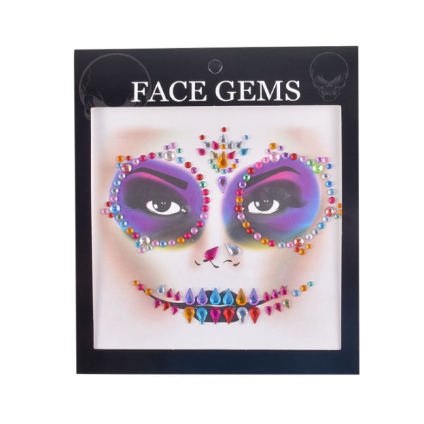 Halloween-ansiktsdekaler Spökskaleansikte med diamantdekoration 3D-klistermärke med sexigt ansikte Bal Holiday Party Ansiktsdekoration 10