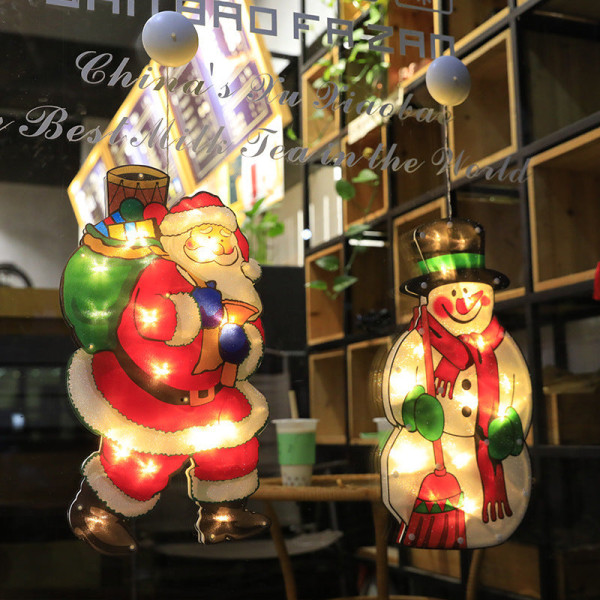 LED Jouluimukuppivalaisin Joulupukki Lumiukko Muoto Ikkuna Ikkunatarrat Riippuva Valaisin Juhla Imukuppi Joulukoristevalo Snowman [large]]