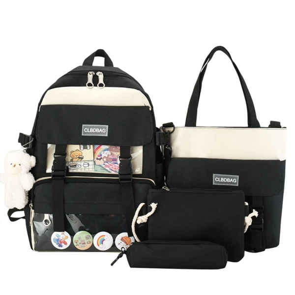 4 st/set Skolryggsäckar för damer Skolväska Daisy Canvas för tonårsflickor Student College Bokväska Pojkar Portfölj Bolsas Mochilas D Black Backpacks