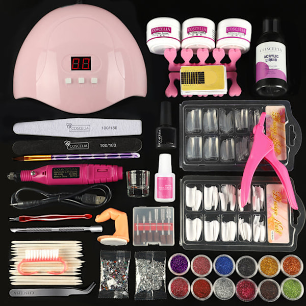 Akrylpulver Set Nagel Torklampa Nagelborr Glitter Allt För Manikyr Maskin Verktyg Borste Professionell Nagelkit Naglar Set A