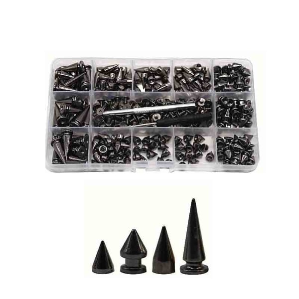 180/80 Sett Punk Nagler Skru Bakside Pigger og Spiker Kit med Verktøy Lær Håndverk Kulekjegle DIY for Lær Halsbånd Armbånd golden 180 sets