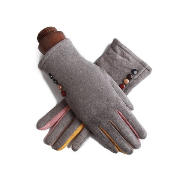 Mode Kvinnor Vinter Varm Mocka Läder Touch Screen Handske Kvinnlig Faux Rabit Fur Broderi Plus sammet tjocka körhandskar H92 J23 Light Gray One Size