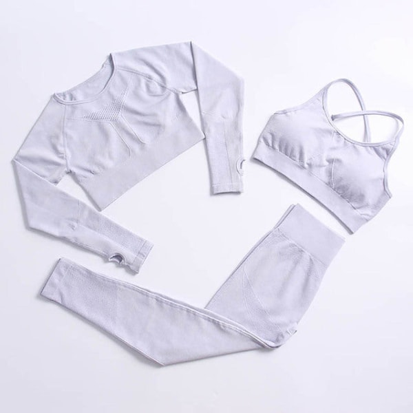 Set Gym Kläder Träningsoverall Byxor med hög midja Sport BH:ar för kvinnor 3Pcs Set-Dark Gray M