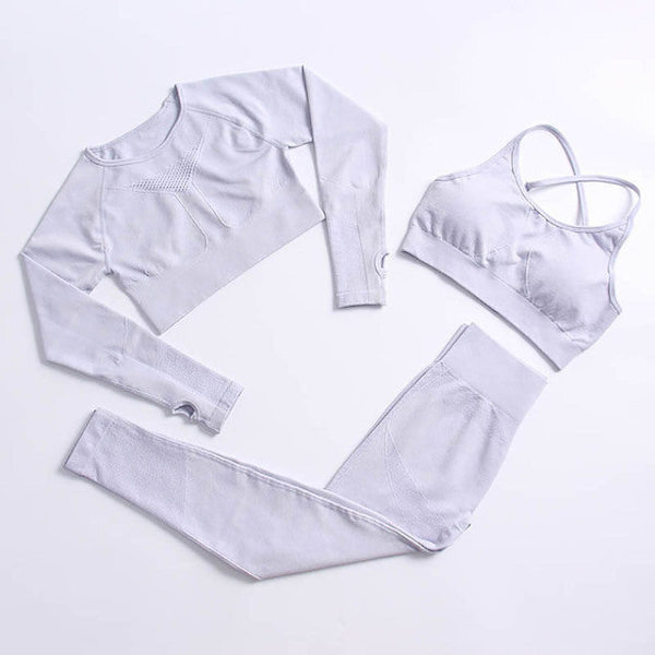 Yoga Set Träningskläder Träningsdräkt Höga Midjebyxor Sport-BH:ar För Kvinnor 3Pcs Set-Gray L