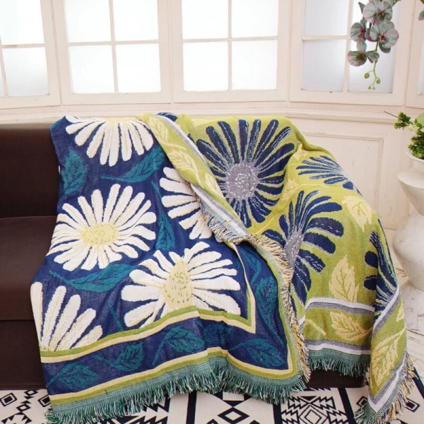 Blommig Filt Soffa Solrosmönster Resepläd För Säng Vardagsrum Tapet Matta Sofffilt Stickad Överkast deken Red sunflower 130x180 cm