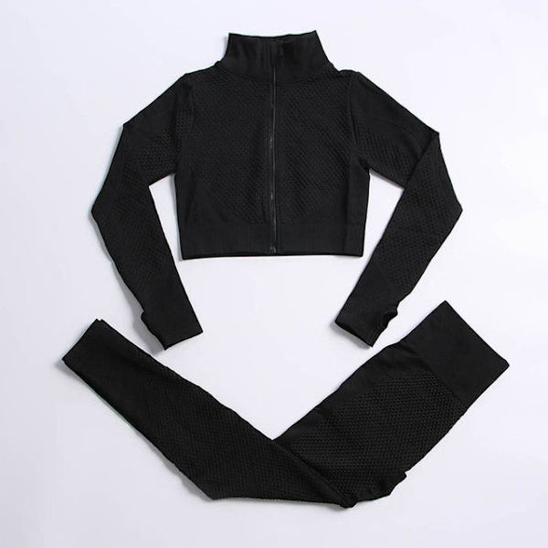 Yoga Set Träningskläder gym fitness för damer träningsdräkt 3 Pcs set black red XL
