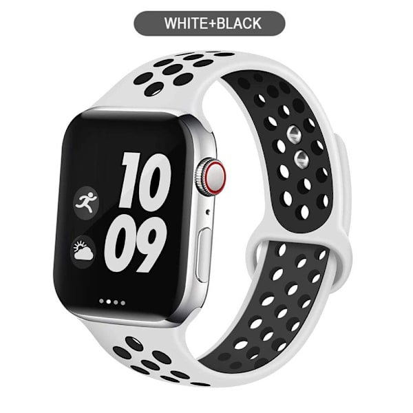 Silikonarmband för Apple Watch band 44mm 40mm 38mm 42mm Andningsbart handleds Sportbälte armband iWatch serie 5 4 3 2 SE 6 klockarmband White with black 38MM or 40MM-S M
