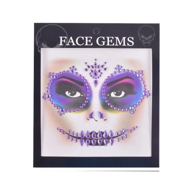 Halloween-ansiktsdekaler Spökskaleansikte med diamantdekoration 3D-klistermärke med sexigt ansikte Bal Holiday Party Ansiktsdekoration 04