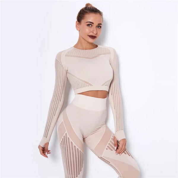 Yoga Sæt Todelt BH Leggings Trænings Fitness Sæt Til Kvinder Khaki S