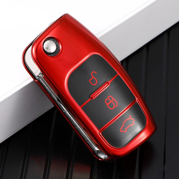 Til Ford Focus 2 MK2 Fiesta Mondeo Galaxy Falcon Territory Ecosport Bil TPU Foldbar Nøgle Cover Taske Shell Etui Nøglering Beskytter Pink