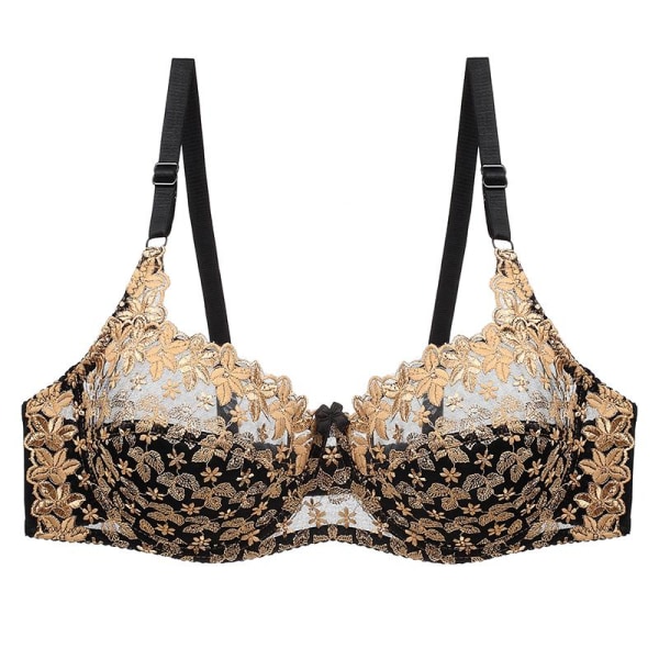 Sexig transparent BH med spetsbroderi för kvinnor, plus size behå, bralette, färgpatchwork-BH Blue 75C