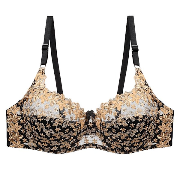 Sexig transparent BH med spetsbroderi för kvinnor, plus size behå, bralette, färgpatchwork-BH Red 95C