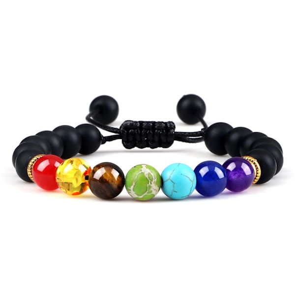 7 Chakra Armband Herr Svart Lava Tigeröga Stenar Helande Balans Pärlor Reiki Buddha Bön Naturlig Sten Yoga Armband Armringar Matte Black Elastic